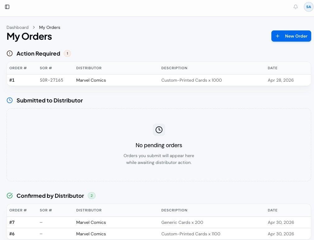 My Orders page grouped by status